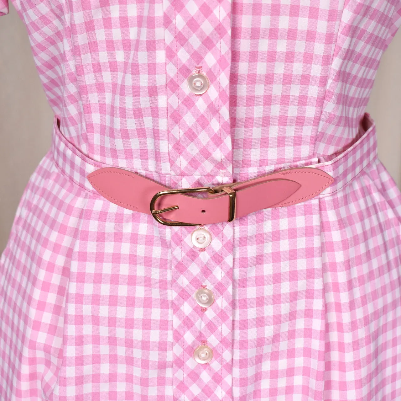 NWOT 1960s Pink Gingham Shirt Dress