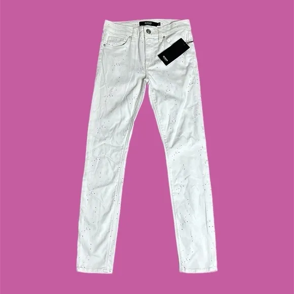 NWT HUDSON Soft Light Gray Paint Splatter Print Mid Rise Skinny Jeans Sz 25