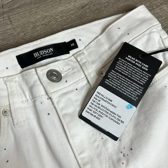 NWT HUDSON Soft Light Gray Paint Splatter Print Mid Rise Skinny Jeans Sz 25