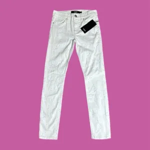 NWT HUDSON Soft Light Gray Paint Splatter Print Mid Rise Skinny Jeans Sz 25