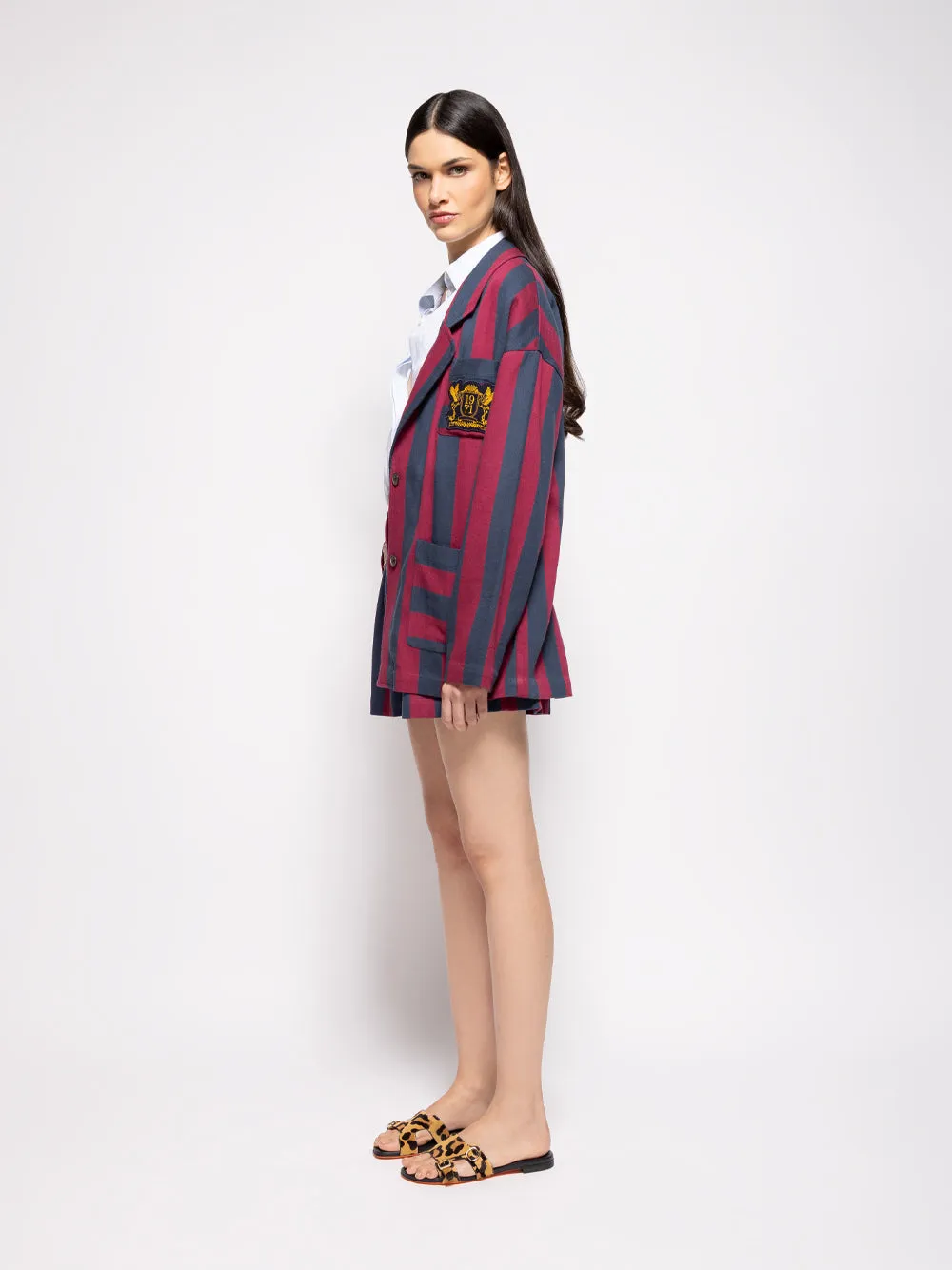 Nymphaea Grape Hand-Woven Striped Blazer with Embroidery