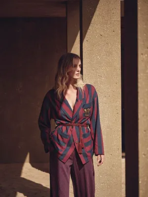 Nymphaea Grape Hand-Woven Striped Blazer with Embroidery