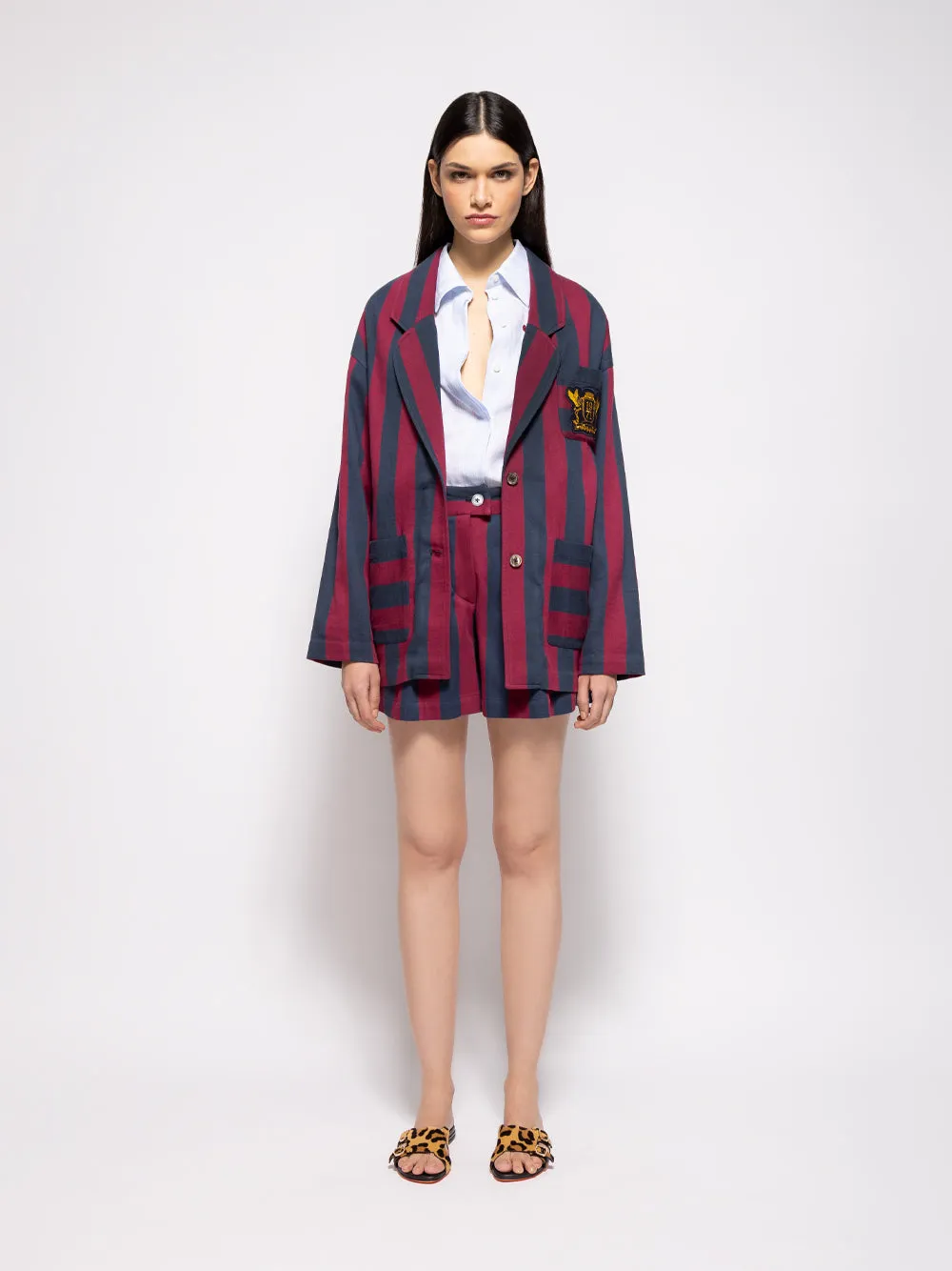 Nymphaea Grape Hand-Woven Striped Blazer with Embroidery