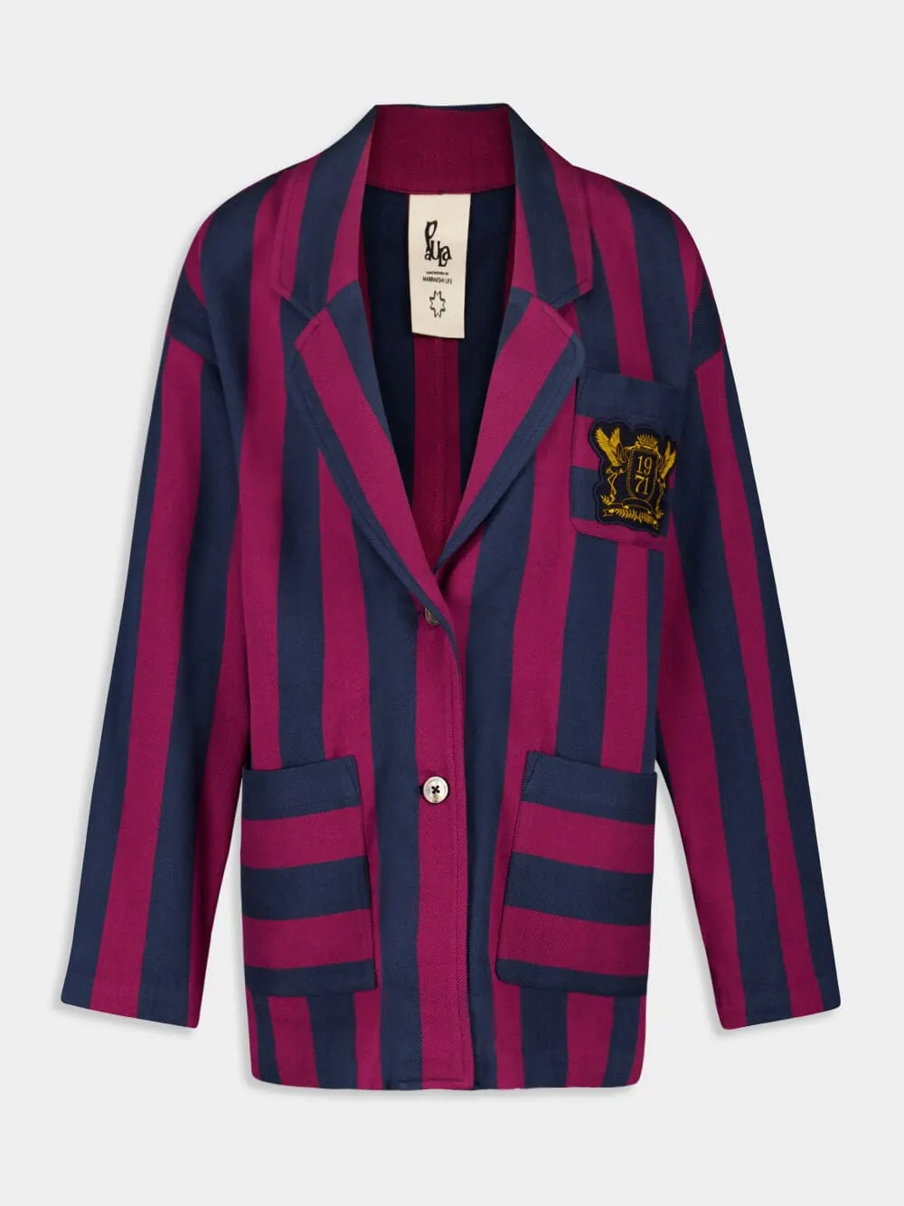 Nymphaea Grape Hand-Woven Striped Blazer with Embroidery