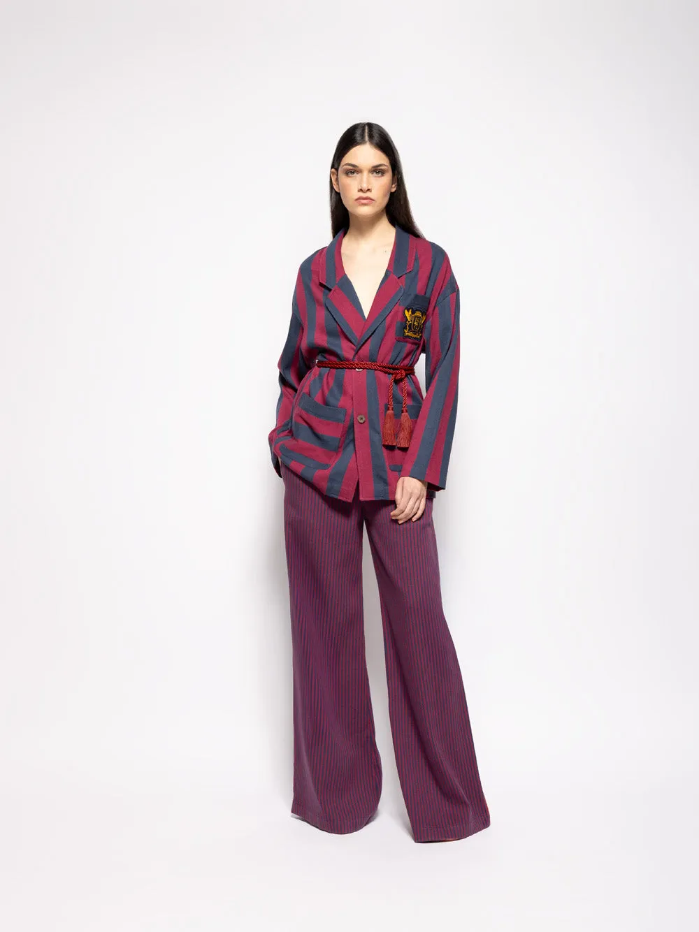 Nymphaea Grape Hand-Woven Striped Blazer with Embroidery