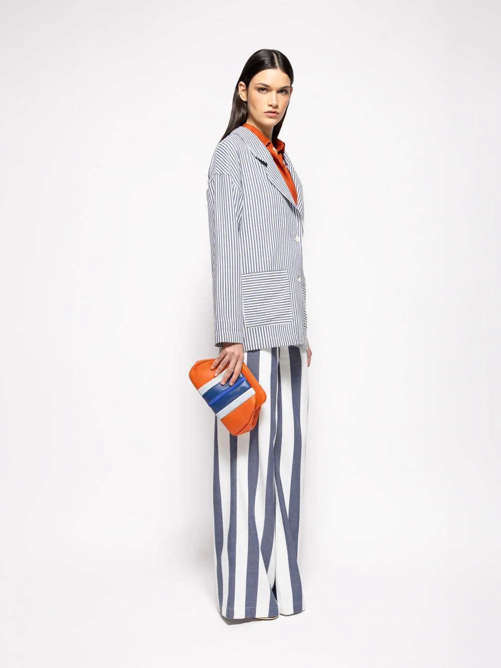 Nymphaea Navy  Hand-Woven  Blazer with Embroidery
