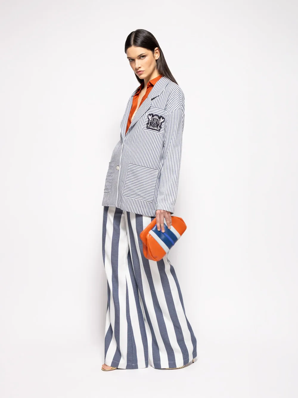 Nymphaea Navy  Hand-Woven  Blazer with Embroidery