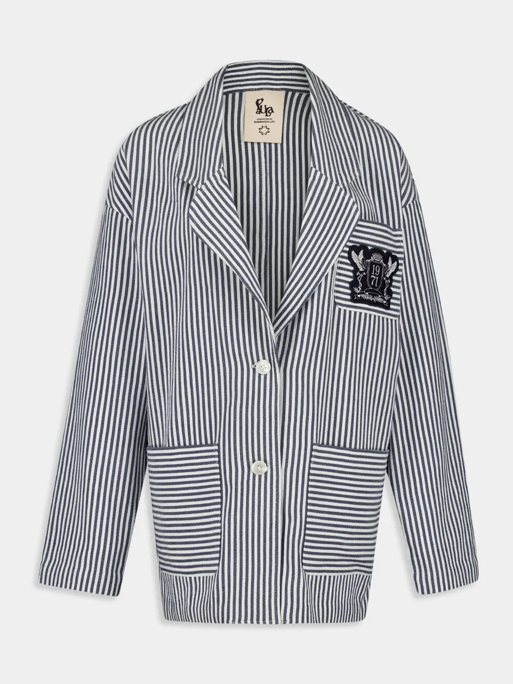 Nymphaea Navy  Hand-Woven  Blazer with Embroidery