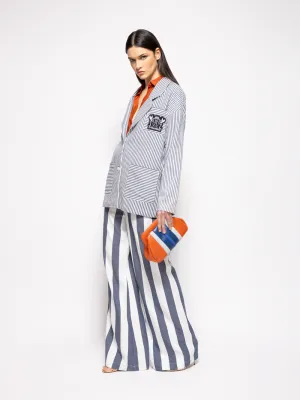 Nymphaea Navy  Hand-Woven  Blazer with Embroidery