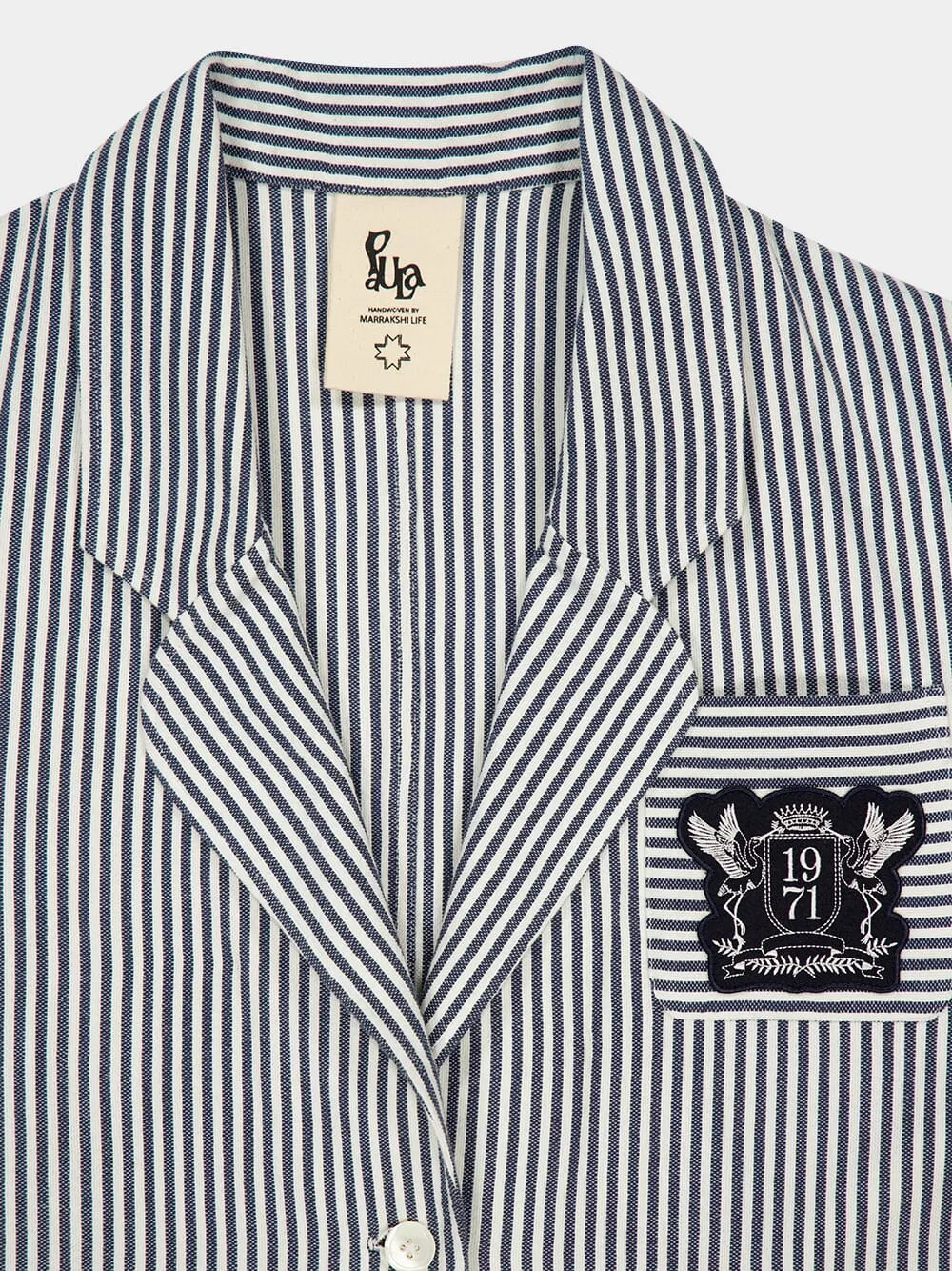 Nymphaea Navy  Hand-Woven  Blazer with Embroidery