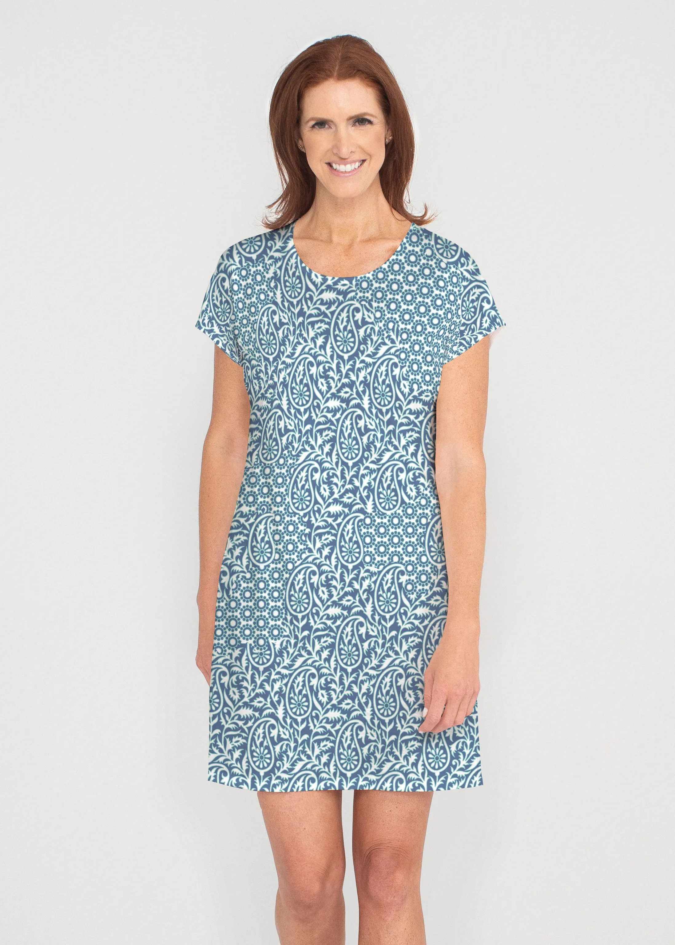 Oakley Blue (8114) ~ French Terry Short Sleeve Crew Dress