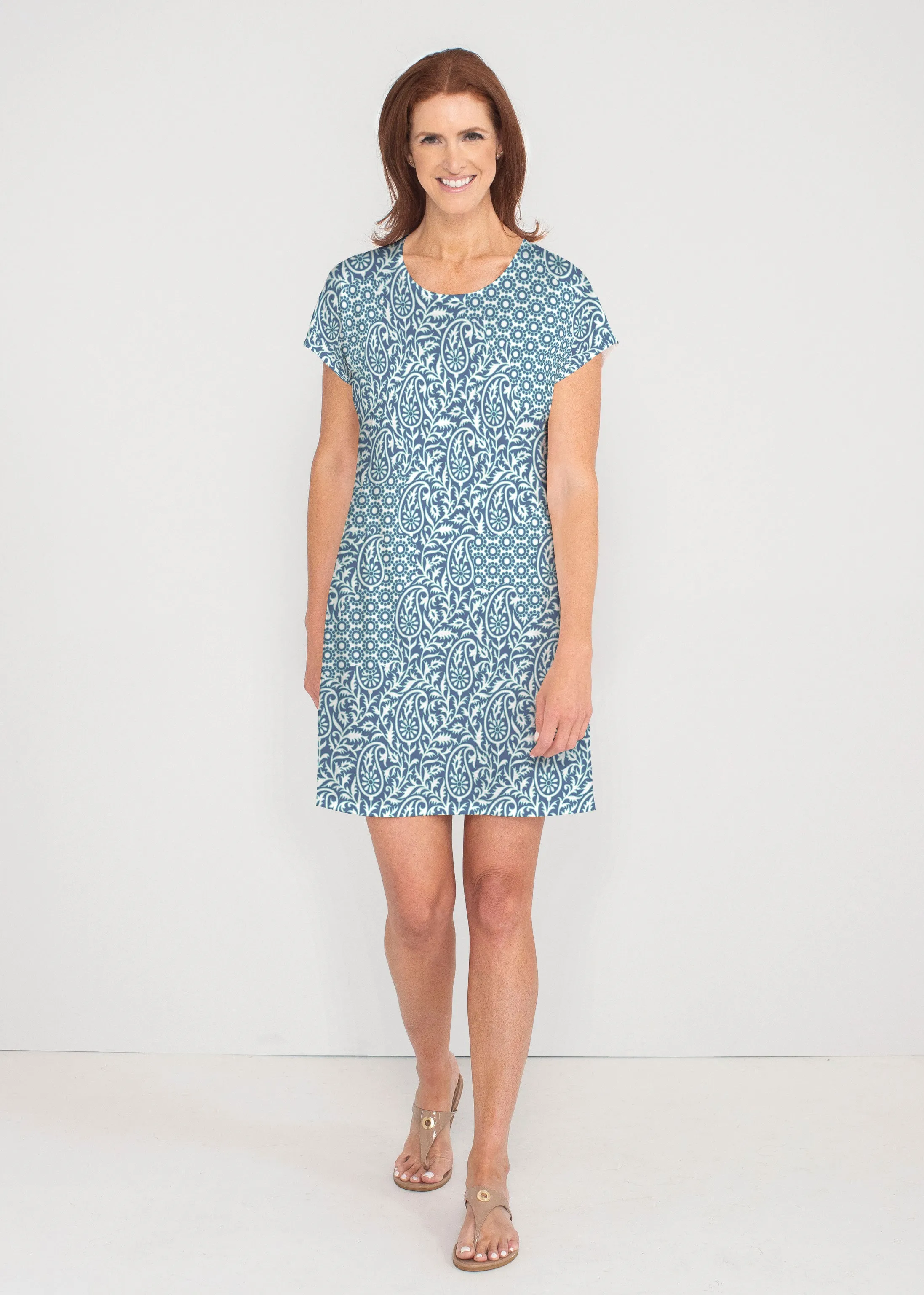 Oakley Blue (8114) ~ French Terry Short Sleeve Crew Dress