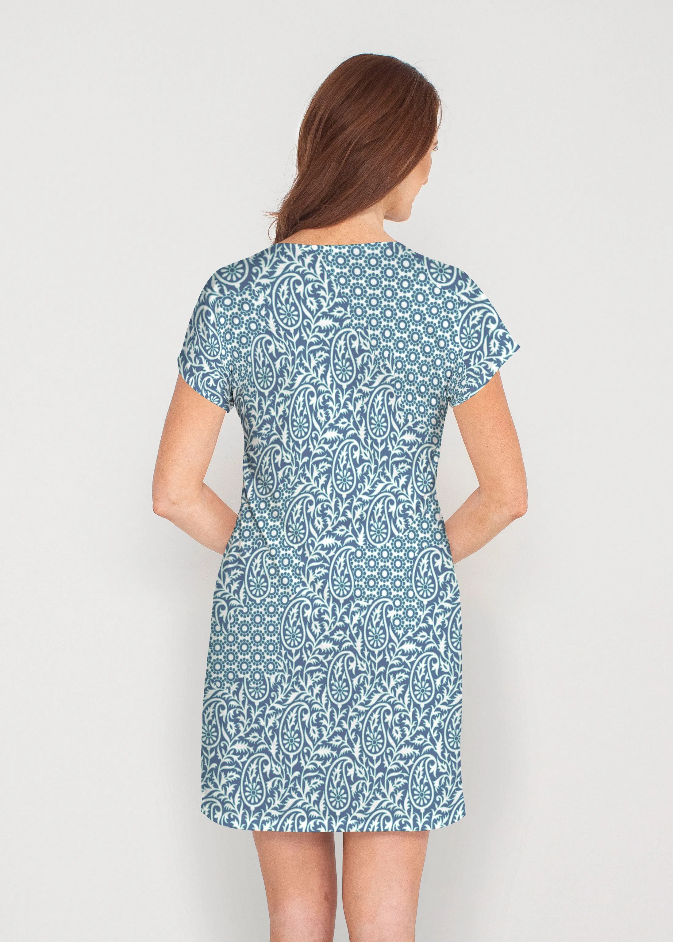 Oakley Blue (8114) ~ French Terry Short Sleeve Crew Dress