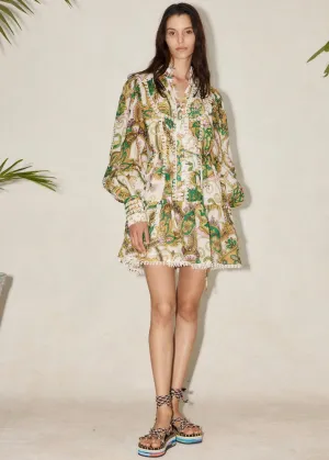 Octavia Ruffle Mini Dress (Green Multi)