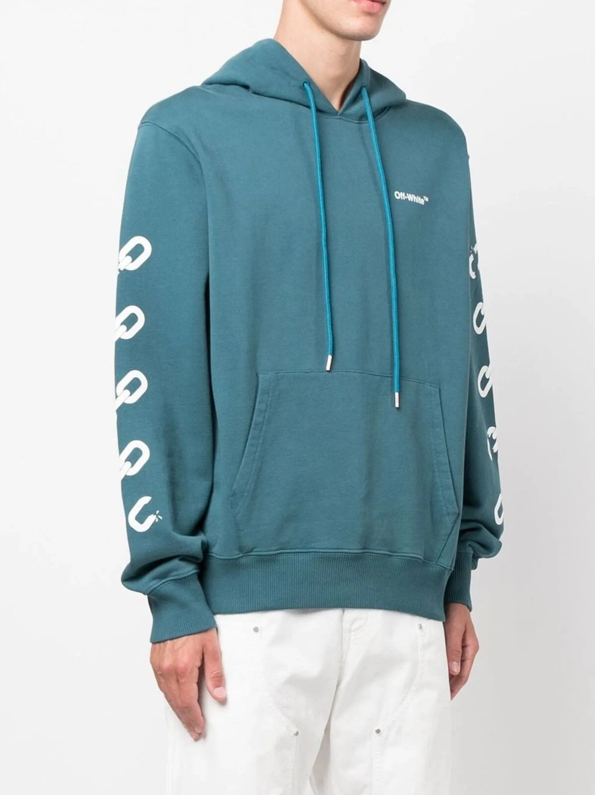 Off-White Chain Arrow Logo Printed Green Hoodie