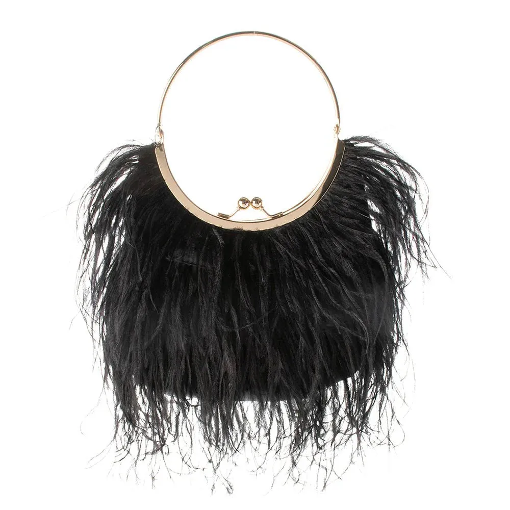 Olga Berg - Penny Feathered Framed Handbag