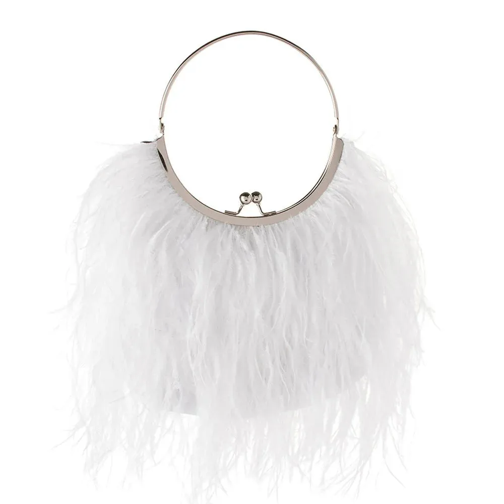 Olga Berg - Penny Feathered Framed Handbag