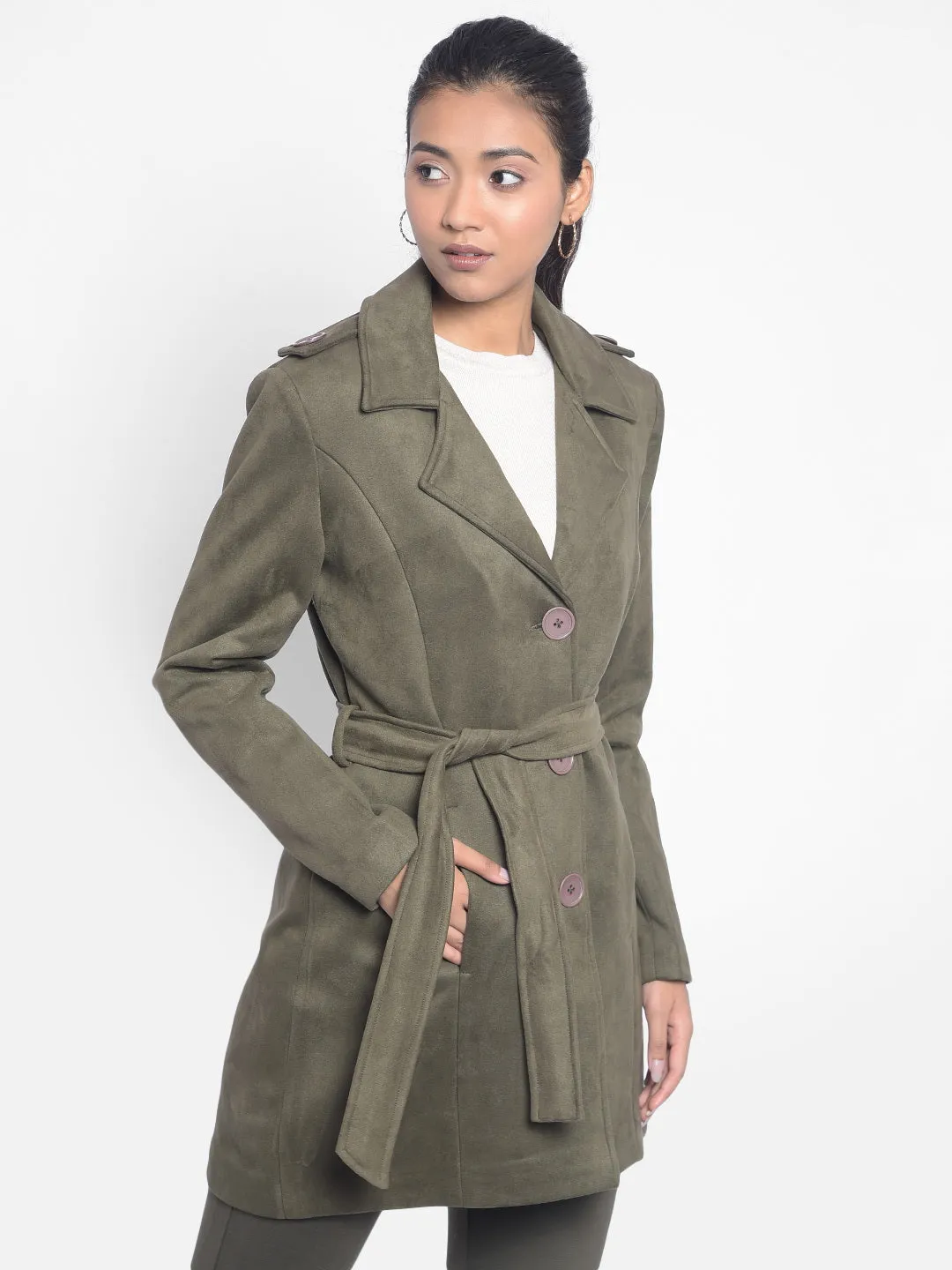 Olive Overcoat With Belt