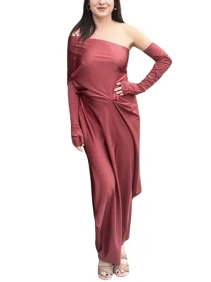 One Shoulder Relaxed Maxi - in Orange / Red