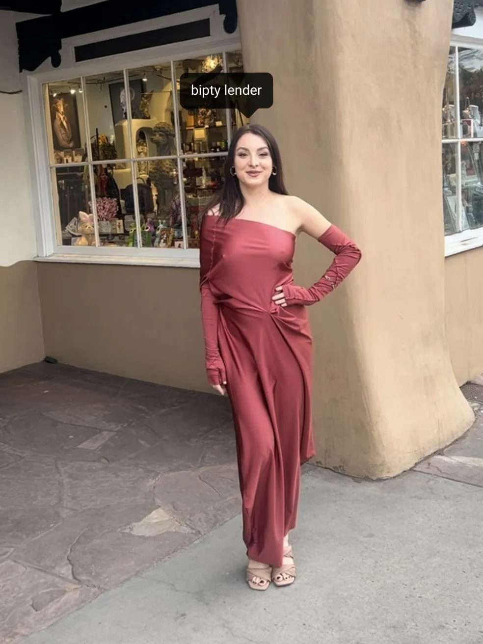 One Shoulder Relaxed Maxi - in Orange / Red