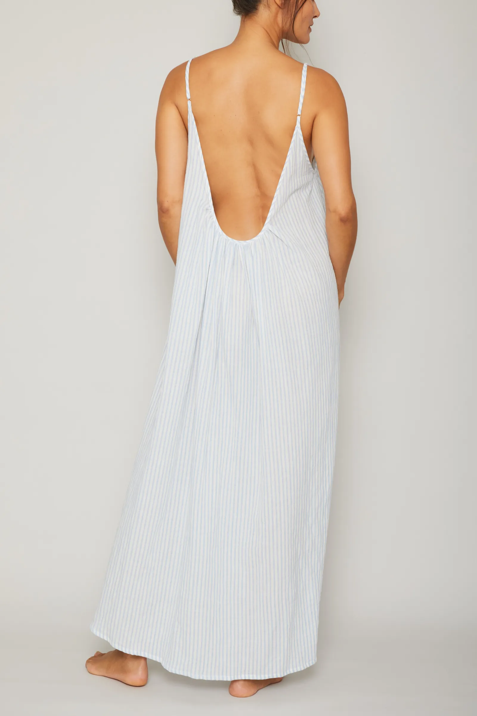 Organic Japanese Cotton High Low Dress - Blue Stripe