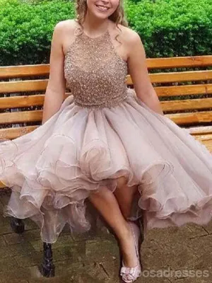 Organza High Low Halter Beaded Cheap Homecoming Dresses Online, CM713