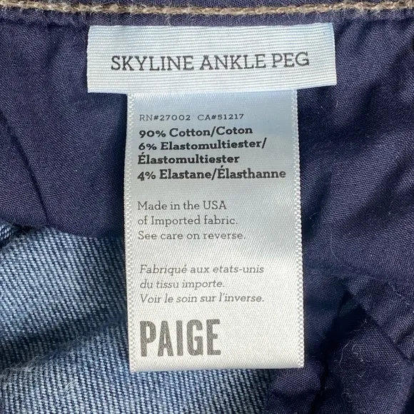 Paige Denim Skyline Ankle Peg Dixie Blue Jeans Size 29