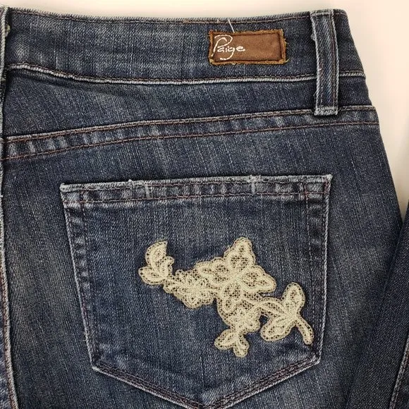 Paige Embroidered Benedict Canyon Boot Cut Jeans 26