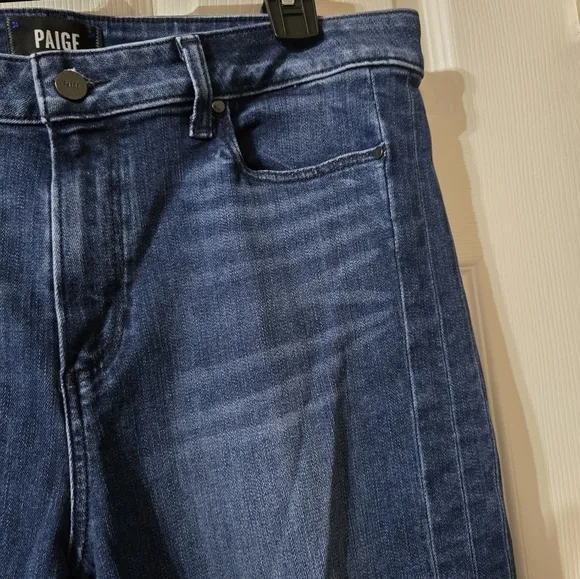 PAIGE Hoxton Ankle High Rise Skinny Jeans w/Stretch, Raw Slit Hem, Sz 33, EUC!