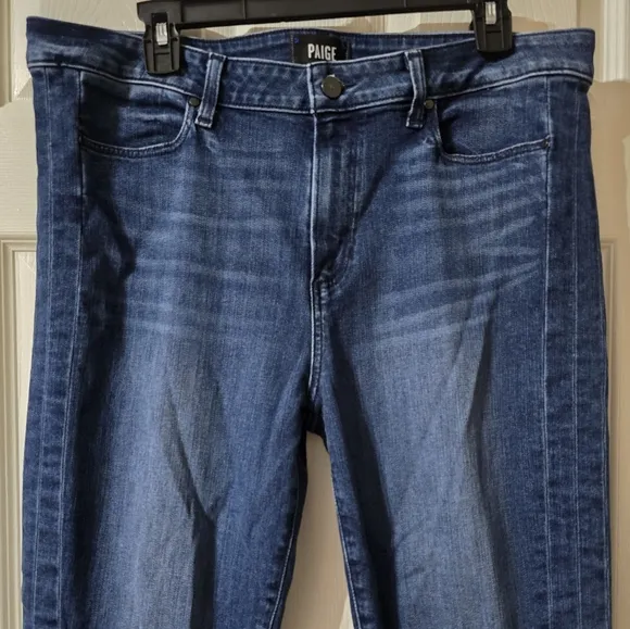 PAIGE Hoxton Ankle High Rise Skinny Jeans w/Stretch, Raw Slit Hem, Sz 33, EUC!