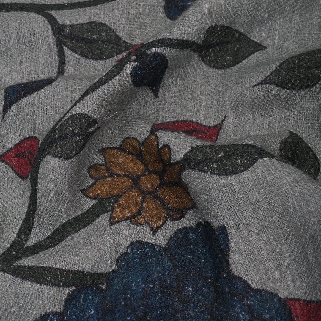 Pale Green Floral Printed Linen Fabric