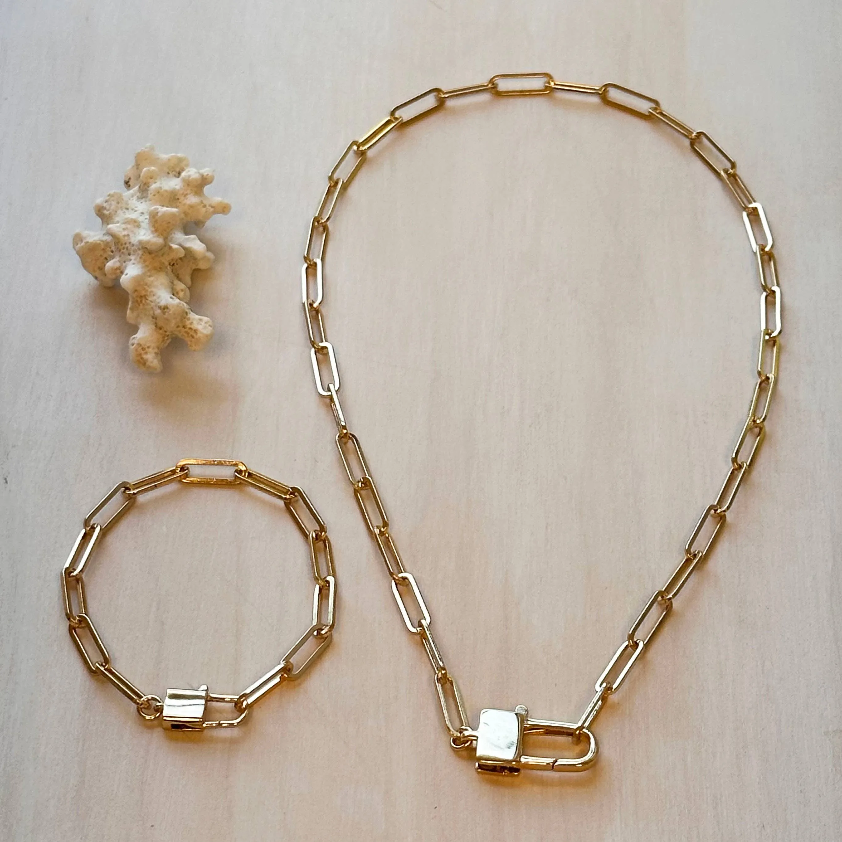 Paperclip & Padlock Statement Chain Bracelet