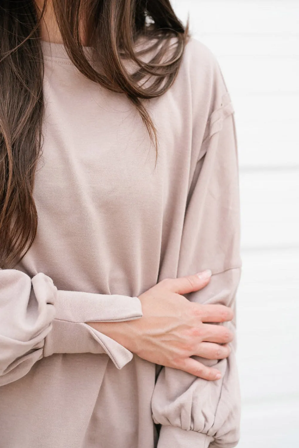 Parchment Exposed Seam Puff Sleeve Split Oversize Sweatshirt