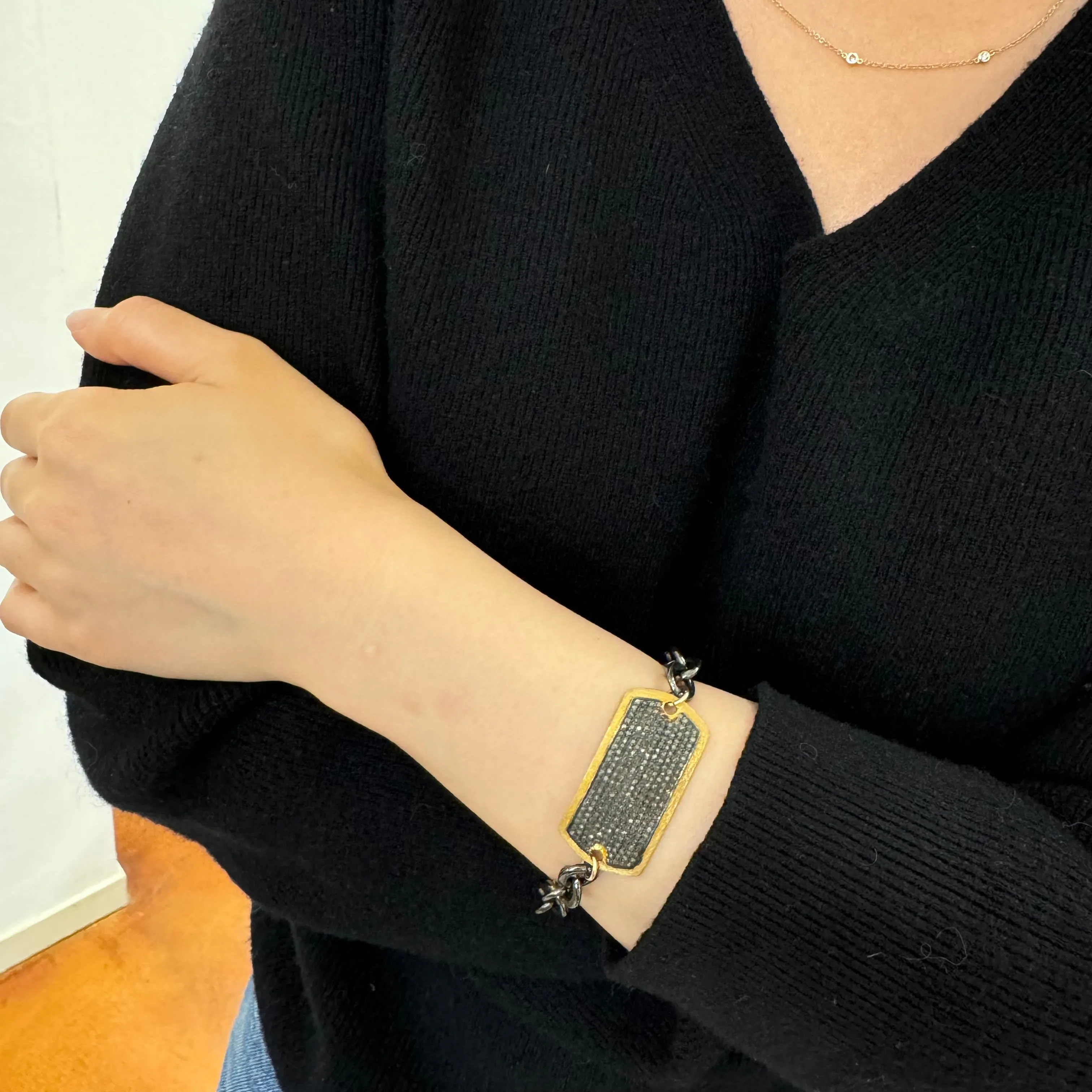 Pave Diamond Shield Silver Bracelet