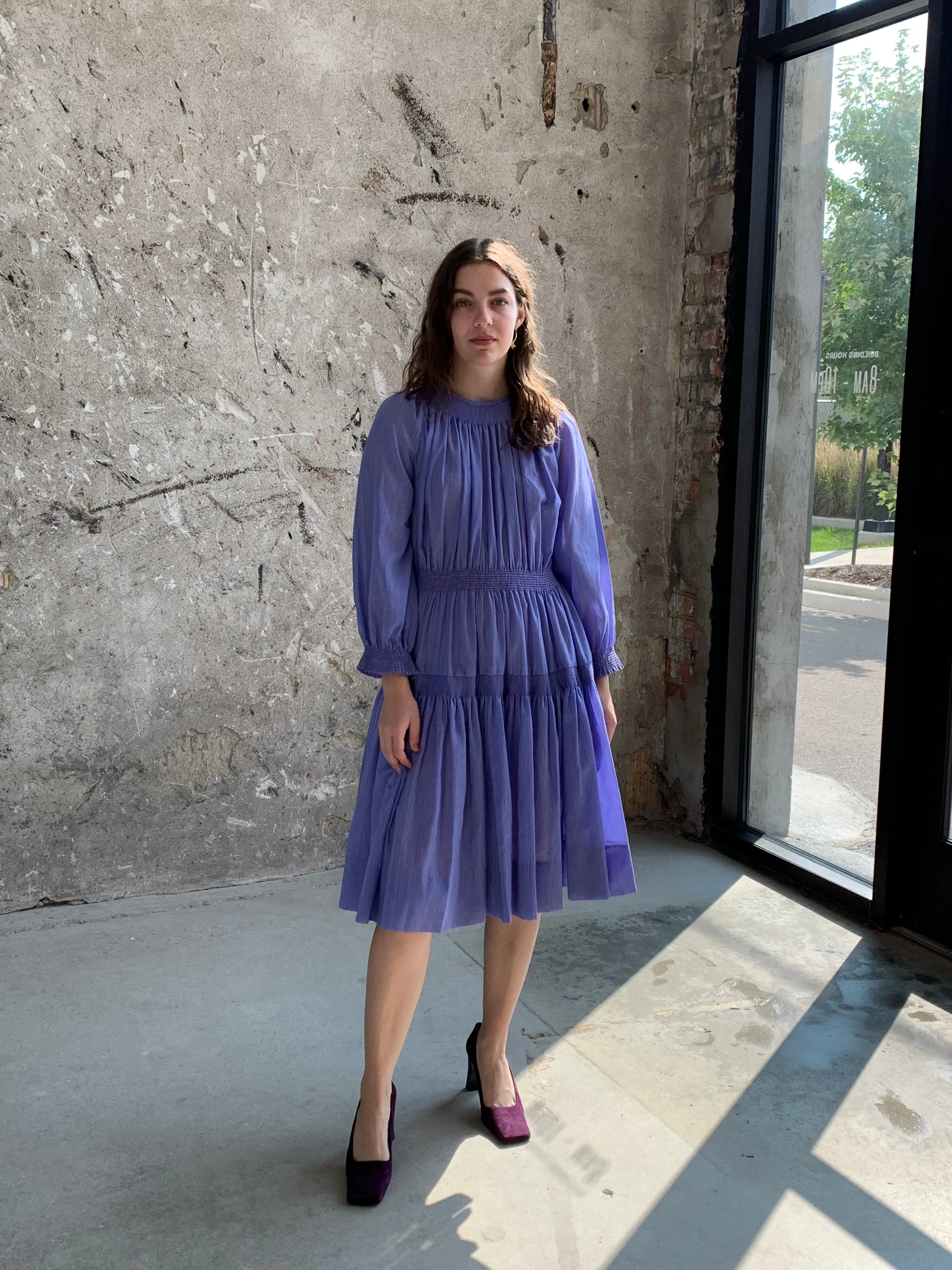 periwinkle shirred vintage dress
