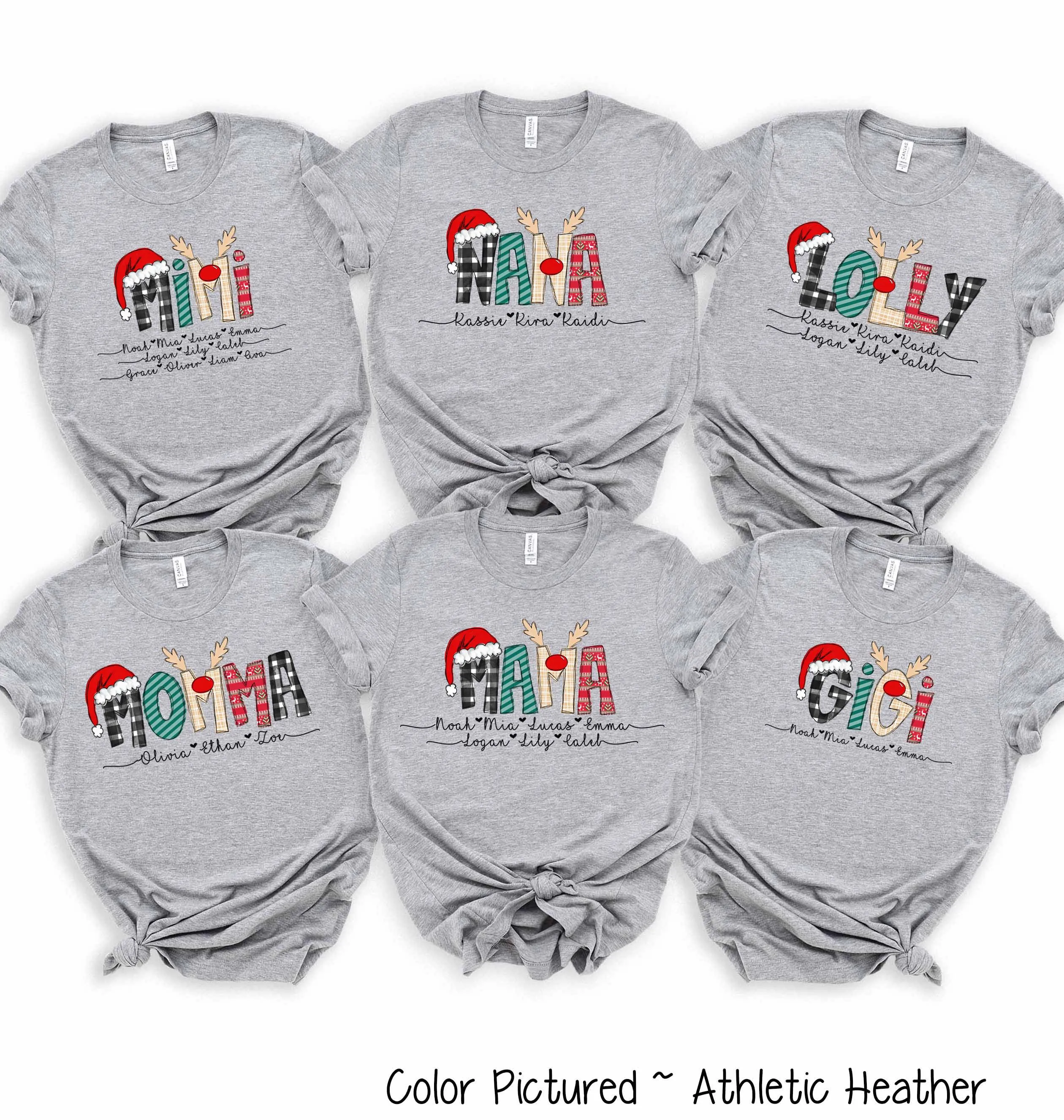 Personalized Christmas Reindeer Names with Kids/Grandkids names Tee or Sweatshirt