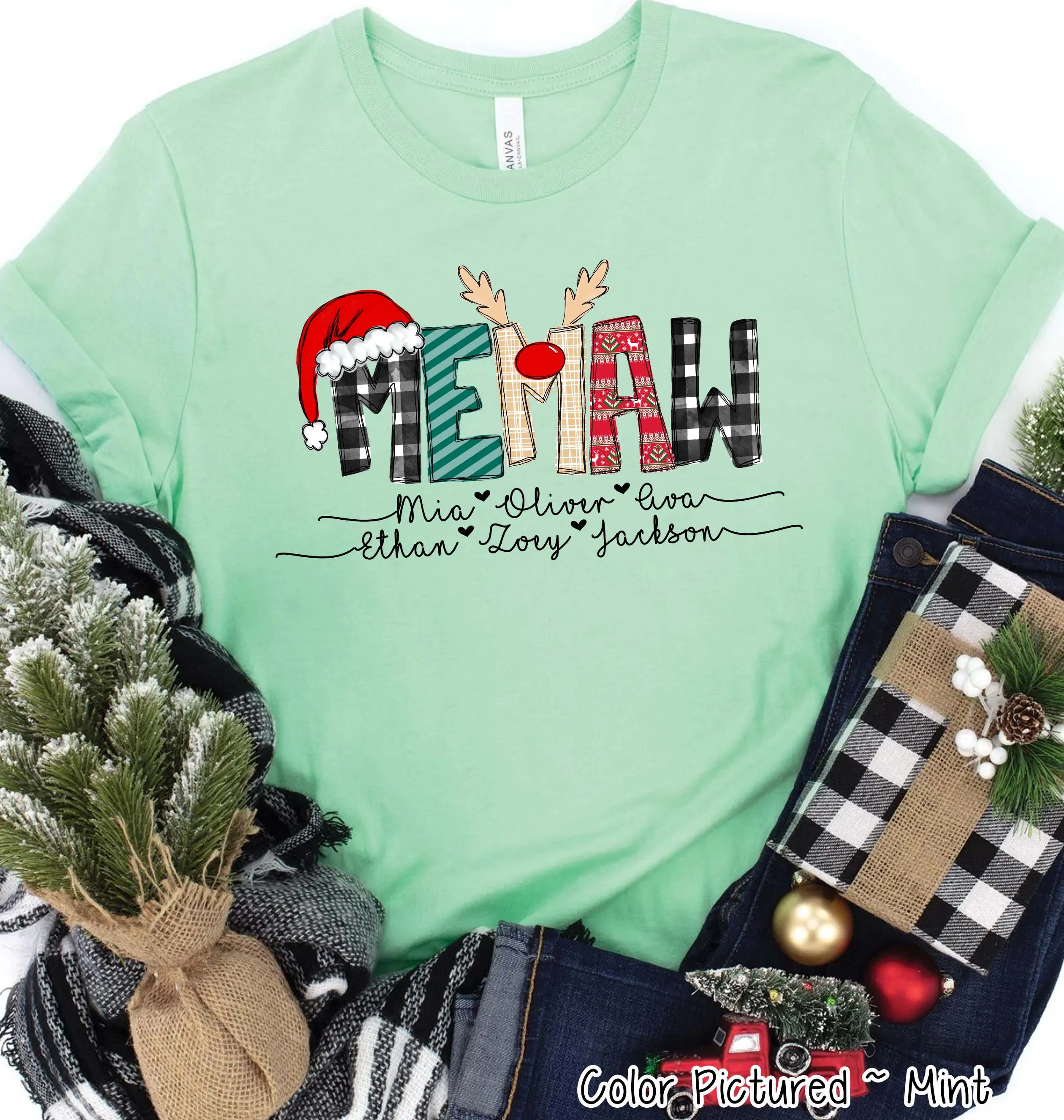 Personalized Christmas Reindeer Names with Kids/Grandkids names Tee or Sweatshirt