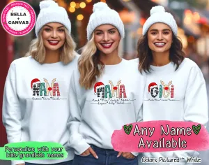 Personalized Christmas Reindeer Names with Kids/Grandkids names Tee or Sweatshirt