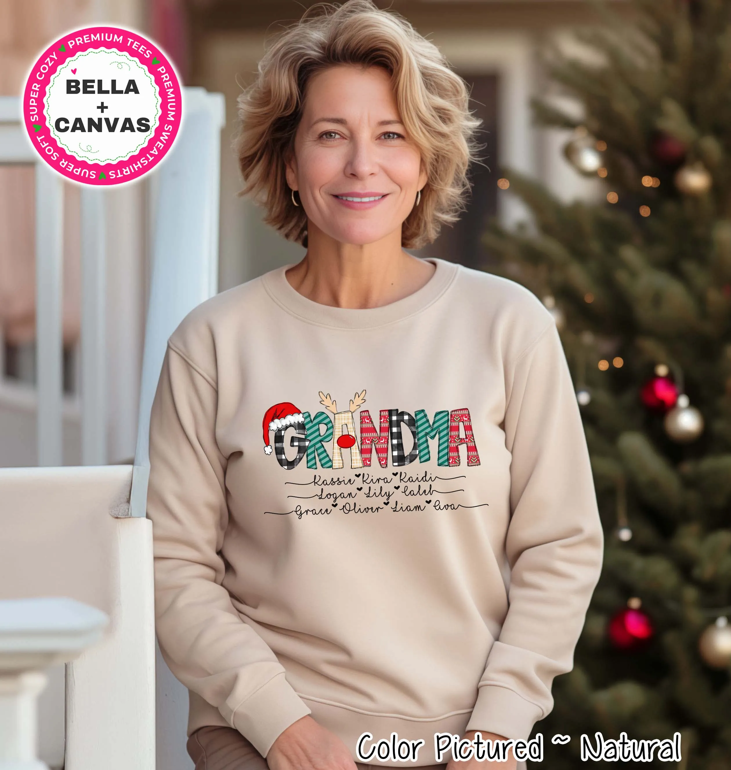 Personalized Christmas Reindeer Names with Kids/Grandkids names Tee or Sweatshirt
