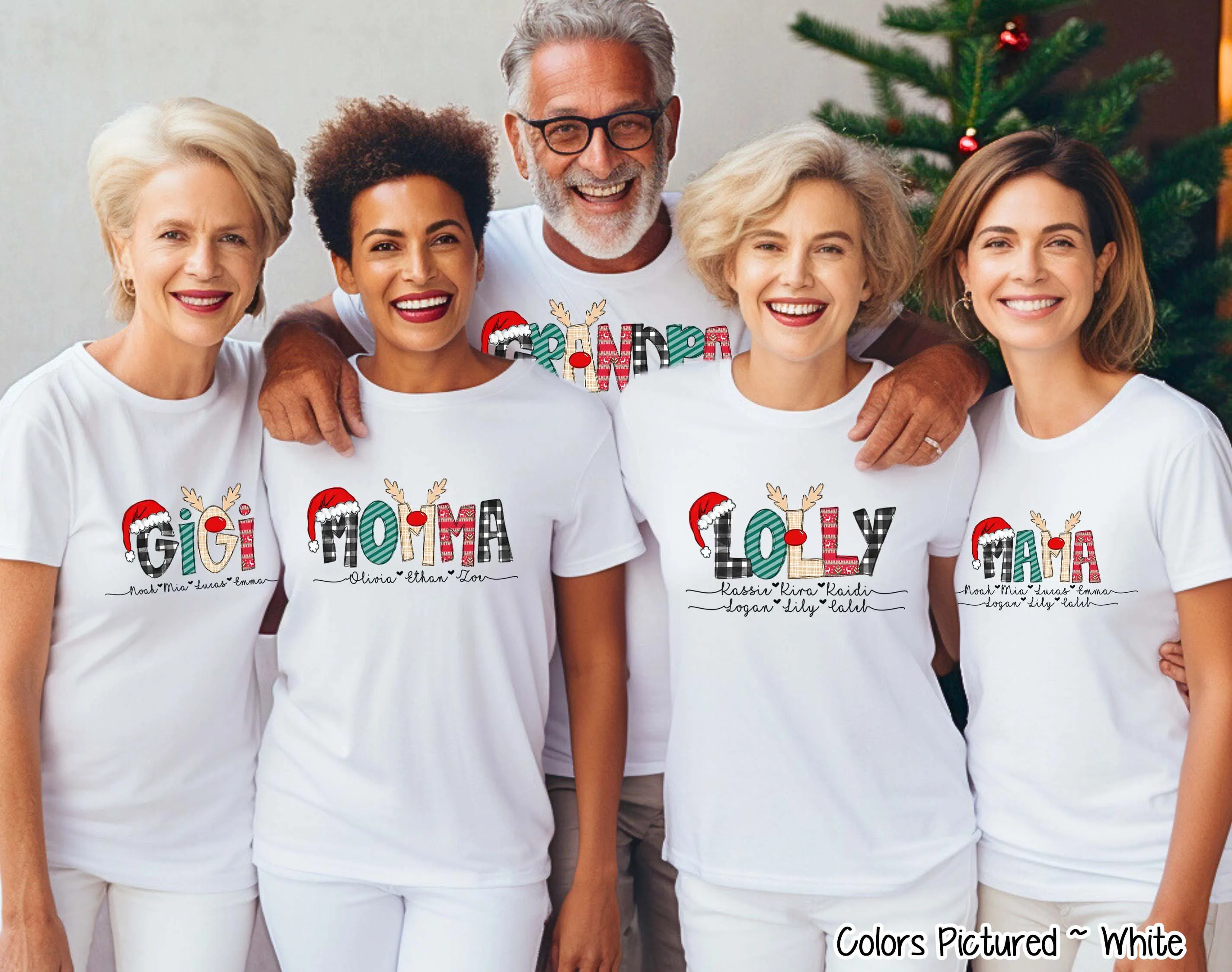 Personalized Christmas Reindeer Names with Kids/Grandkids names Tee or Sweatshirt