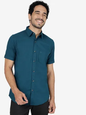 Petrol Blue Solid Slim Fit Casual Shirt | JadeBlue