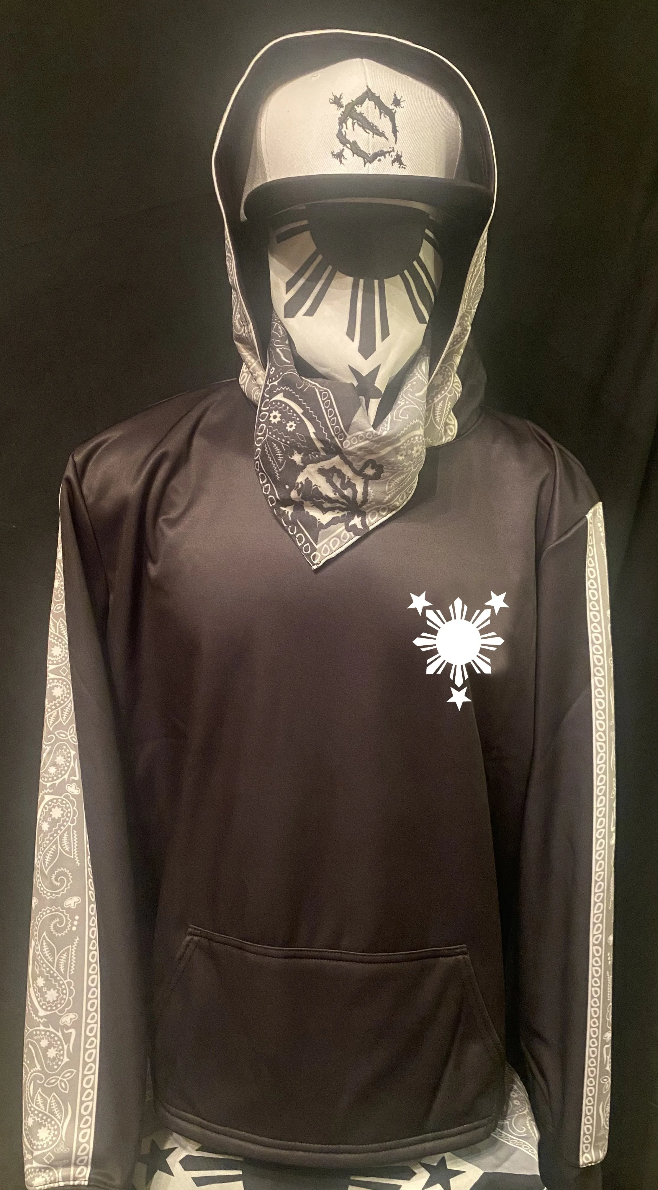 Philippines 3 Star and Sun Pullover Bandana Hoody