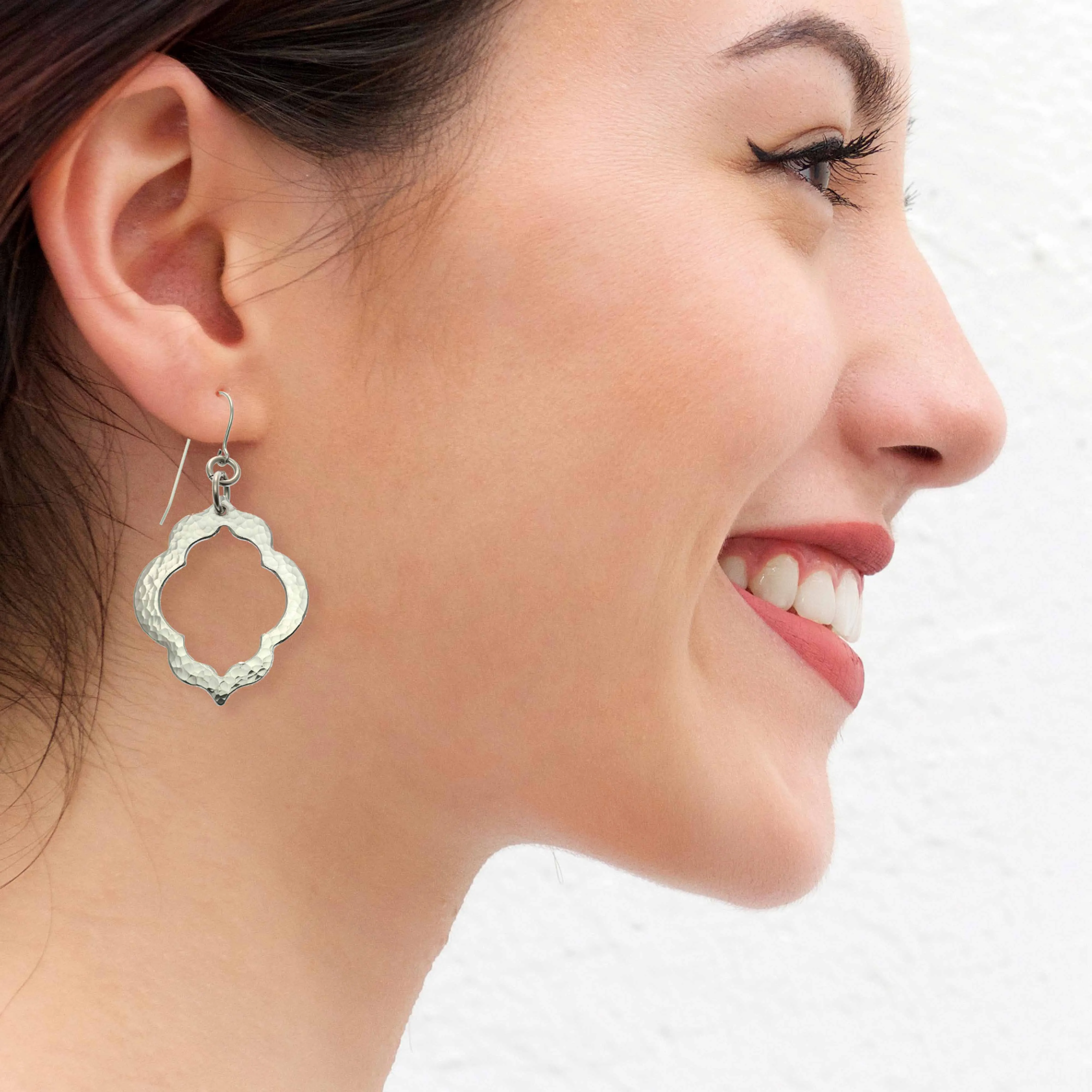 Pierced Hammered Quatrefoil Aluminum Earrings