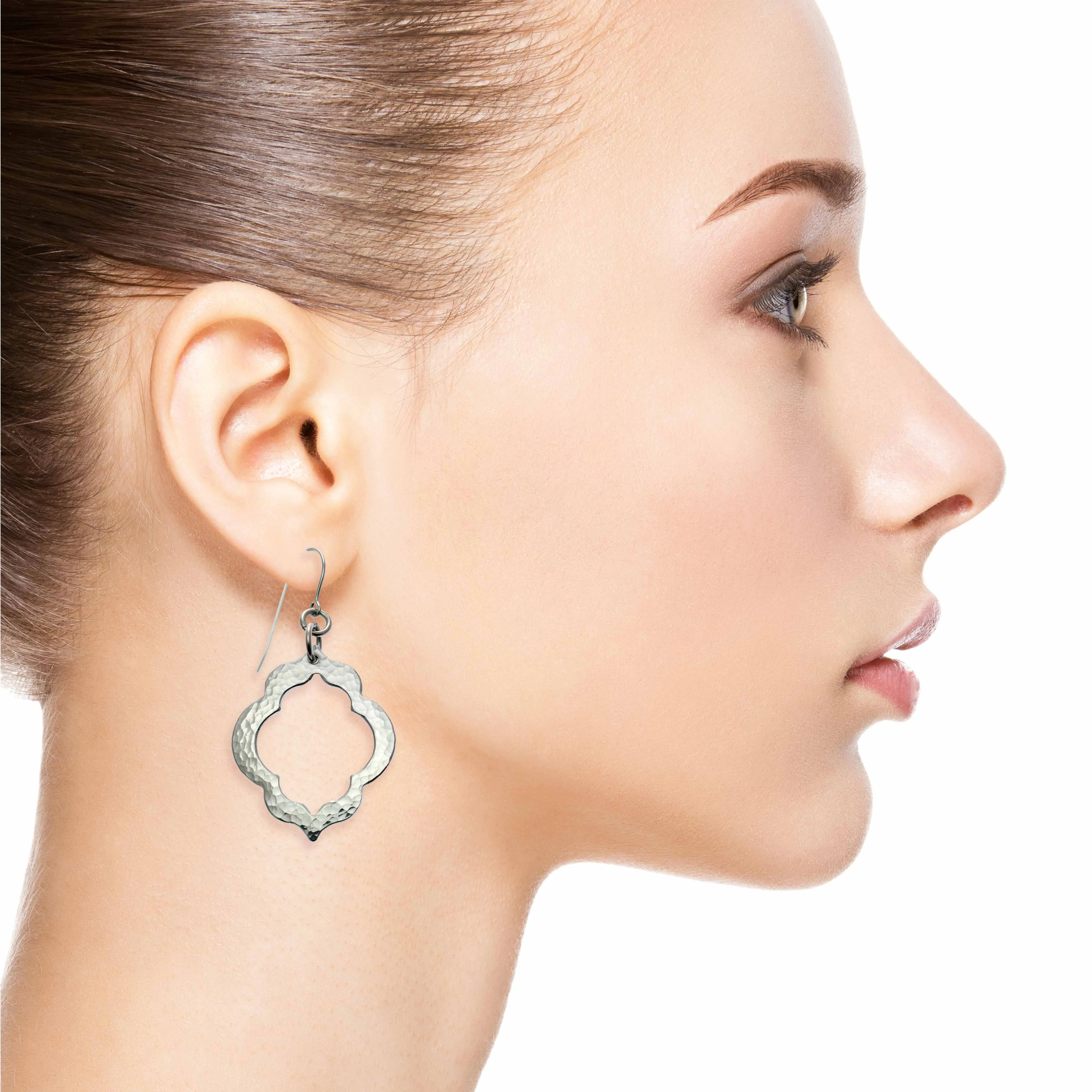 Pierced Hammered Quatrefoil Aluminum Earrings