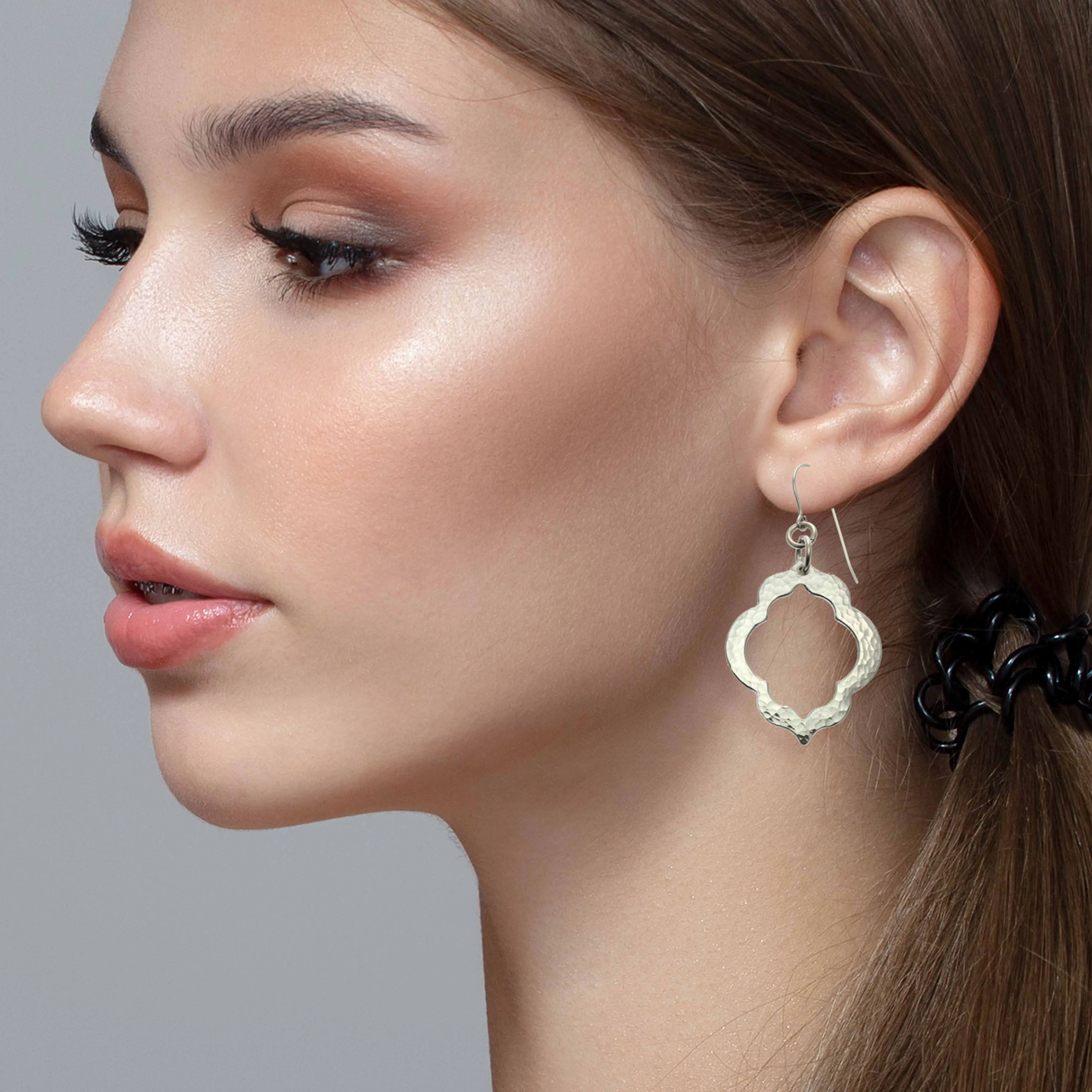 Pierced Hammered Quatrefoil Aluminum Earrings