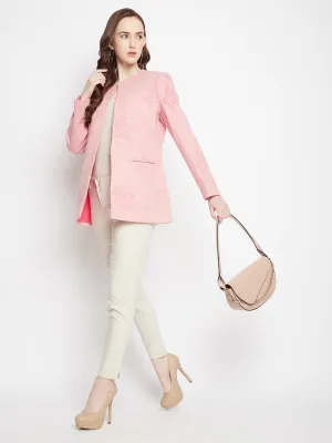 Pink Floral Round Neck Blazer