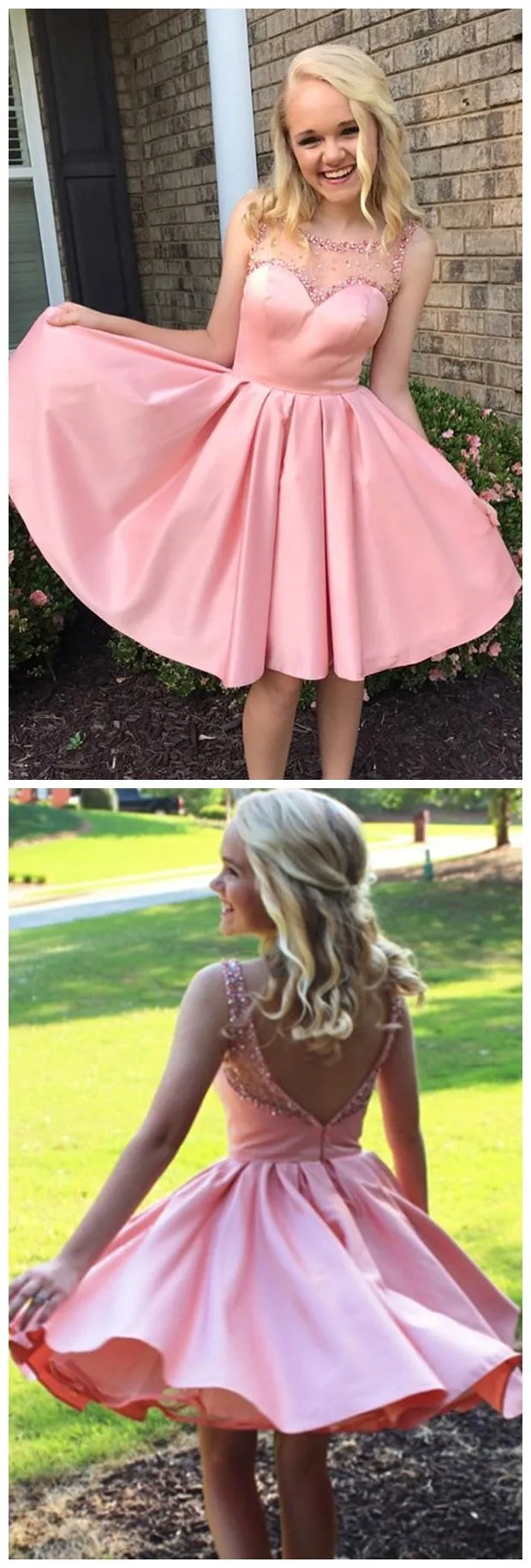 Pink Illusion Cute Pink Short Cheap Homecoming Dresses Online, BDY0343