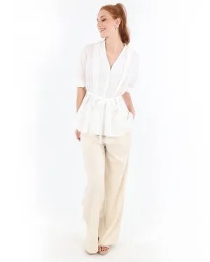 Pintuck Tie Cotton Shirt