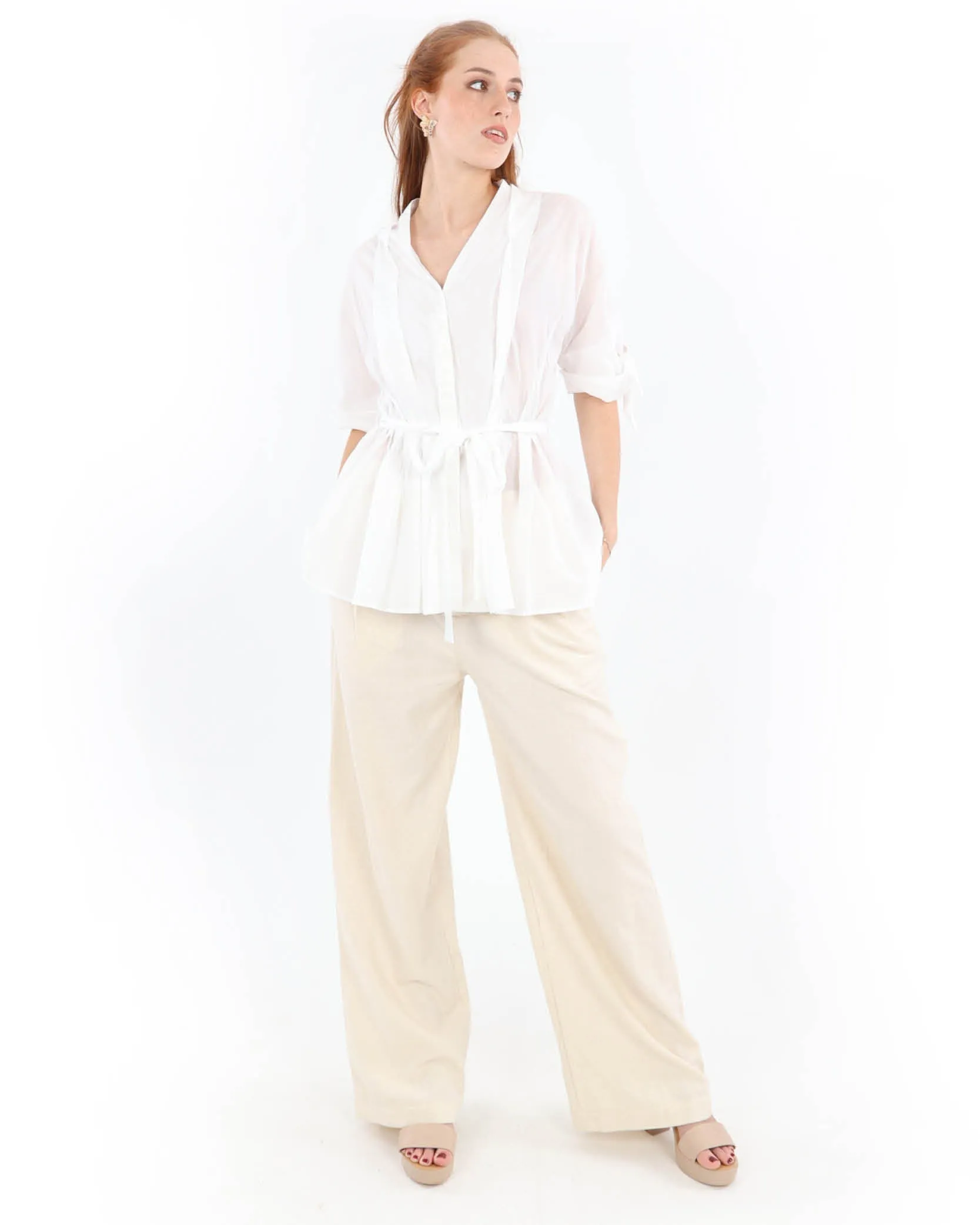 Pintuck Tie Cotton Shirt