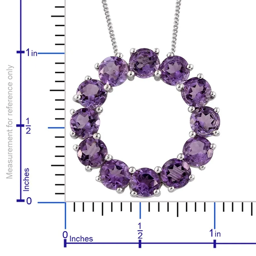 Platinum Sterling Silver Rose De France Amethyst Circle Pendant with 20" Chain